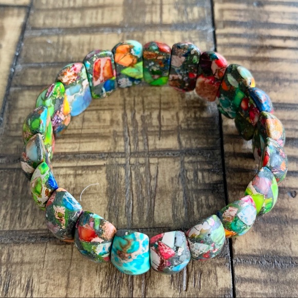 19mm Jasper Chakra Stretch Bead Bracelet - Picture 4 of 8